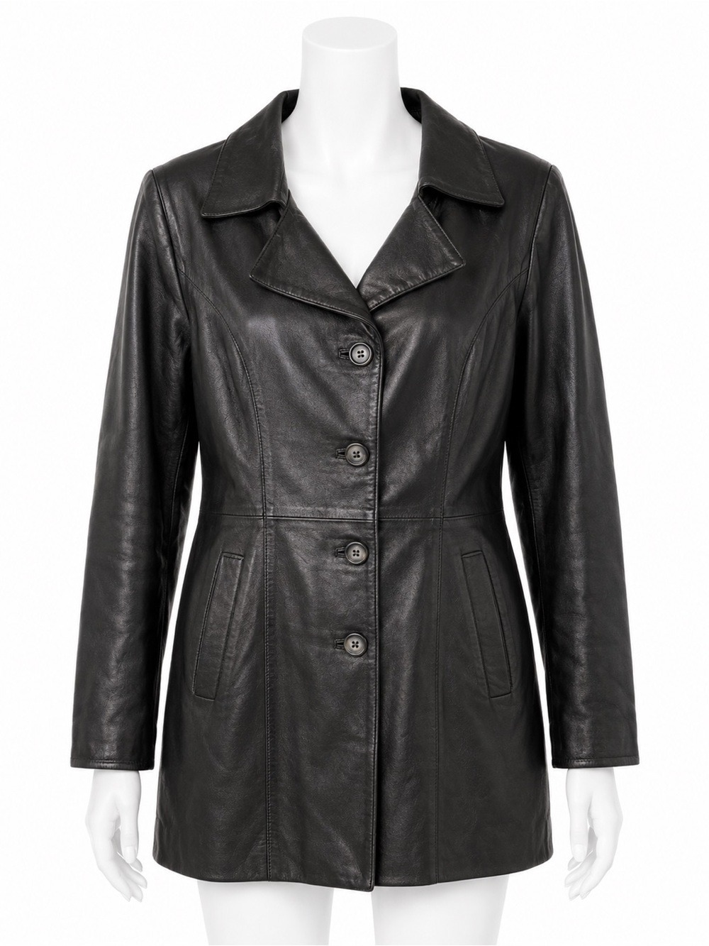La Pelle Firenze Genuine Leather Trench Coat Black Size Large